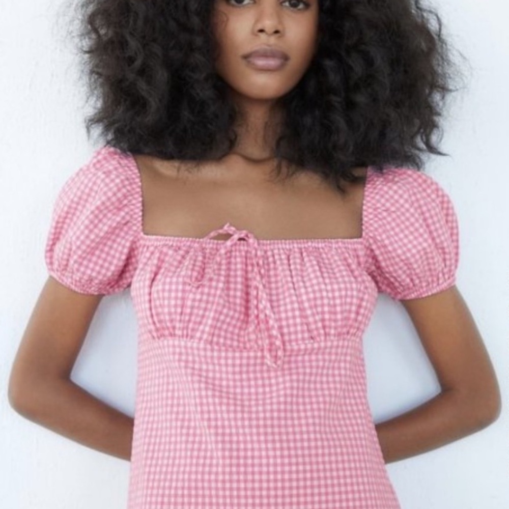 Zara Pink checkered gingham Dress Small - Picture 2 of 12